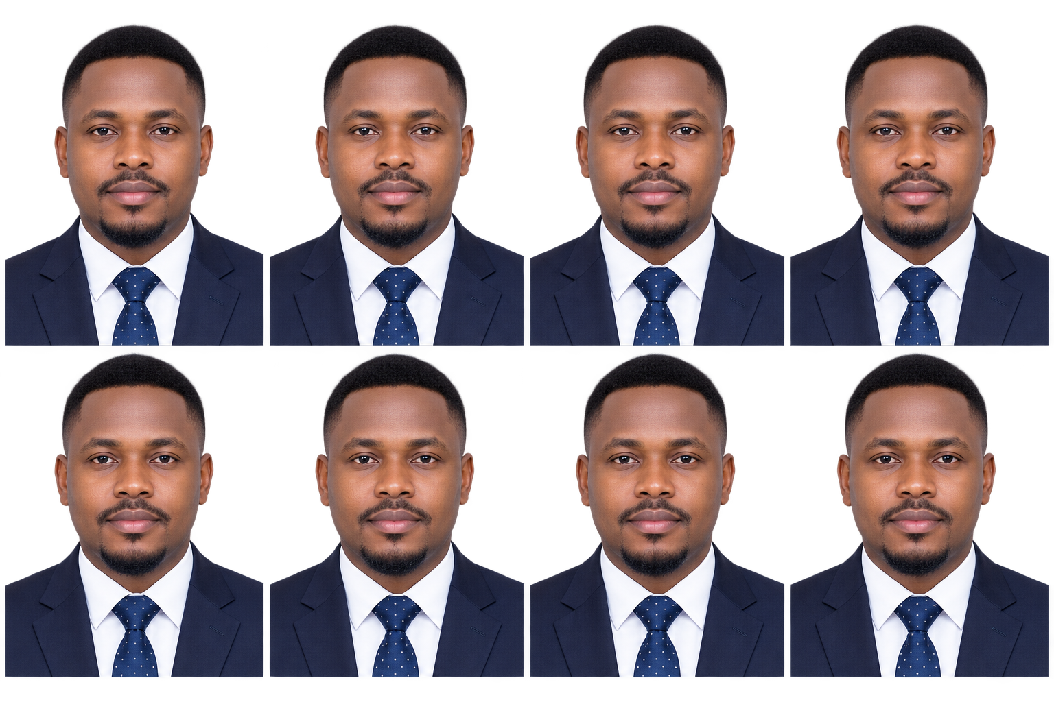 Finished sheet of eight passport portraits